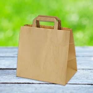 Bolsa de papel kraft de asa plana de 32x26+22