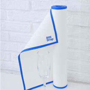 Paño cocina profesional ROLL DRAP blanco con cenefa azul para abrillantar cristalería en restaurante
